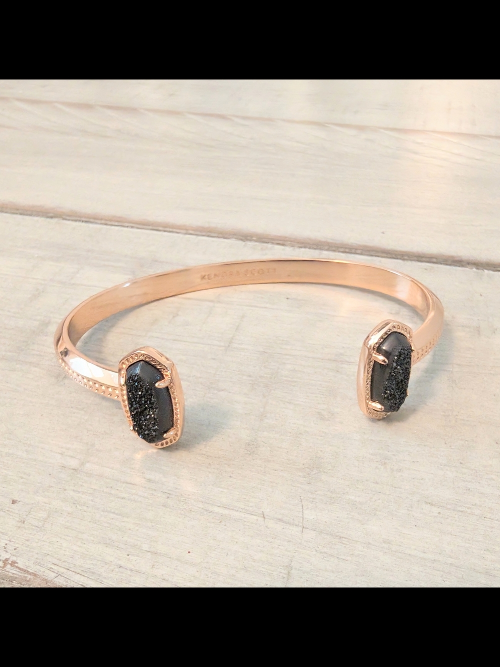 Kendra Scott Rose Gold Elton Cuff Bracelet with Black Drusy